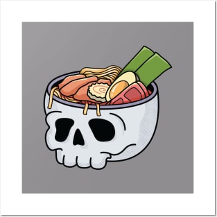 Kawaii Japanese Anime Skull Ramen for Halloween and Ramen Lovers Posters and Art